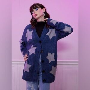 Coraline Star Patchwork Oversized Cardigan LG goth pink Whimsigoth cozy anime